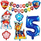 Paw Dog Patrol Luftballons, Patrol Dog Folienballon, Hund Kindergeburtstag Deko, Hunde Team Luftballon Dekoration, Riesenzahl 5 Ballon, Happy Birthday Banner, für Kinder Geburtstag Party, 8 Stück