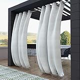Clothink Outdoor Vorhänge Aussenvorhang B:132xH:215cm 4 Stück mit Ösen Oben(ID:4cm)+Unten(ID:1,6cm) Winddicht Wasserabweisend Sichtschutz Sonnenschutz UVschutz Grau-W