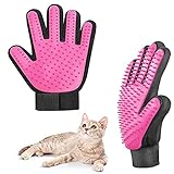 Tuofang Pet Bürste Handschuh, 2 Stück Haustier Handschuh, Haustier Pflegehandschuh, Hundesalon Handschuh, Massagehandschuh für Hunde und Katzen Haarentfernung (Rosa)