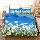 Meimall Kinderbettwäsche Blauer Himmel Gänseblümchen Weiß Schön 260X220 cm Kinderbettwäsche Für Kinder, Jungen, Mädchen, Bettwäsche, 3D-Digitaldruck Kissenbezug Für Einzelbett Mit Reiß