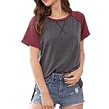 XBUTY Damen Sommer T-Shirt, Rundhals Kurzarm T-Shirt Lässig Lose V