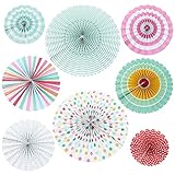 mimzemamz Papier Fans Rosetten Fächer Dekoration für Party Papier Fans Dekorpapier Kit für Geburtstag Hochzeit Baby Dusche Parteien Hauptdekorationen,Hängende Papierfächer Dekoration 8er Set (Farbe)