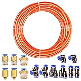 HUAZIZ 10 Meter PU Pneumatikschlauch Pneumatic Polyurethane Schlauch Flexibel Druckluftschlauch Außen 6mm x Innen 4mm Orange, 8 Stück Pneumatikverbinder Air Push-Schnellkupplungen (Y /T/L/I förmig)