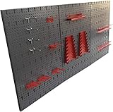 Dreiteilige Werkzeuglochwand aus Metall mit 14tlg. Hakenset, ca. 120 x 60 x 1