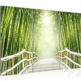 Runa Art Brücke Bambus Bild Wandbilder Wohnzimmer XXL Grün Beige Natur 120 x 80 cm 3 Teilig Wanddeko 032431