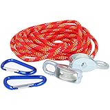 com-four® Flaschenzug für Kinder ab 8 Jahren, Seilzug bis max. 15kg (rot)