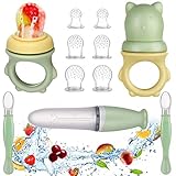 Lictin Fruchtsauger Baby + 6 Silikon-Sauger in 3 Größen + Zwei Wege Baby Sicherheitslöffel - BPA-frei - Kleinkind Fruchtsauger Schnuller Beißring Obstsauger für Obst Gemüse Brei Beikost (11 Stück)