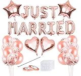 QIMMU Hochzeit Deko Set,Just Married Ballon Girlande,Latex Ballons Rosegold,Just Married Deko,Rose Gold Konfetti Ballons für Hochzeit Fest Foto Dek