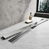 SONNI Doppelseitige Duschrinne 80cm, Bodenablauf Flach mit Geruchsstop und Haarsieb Randablauf, 2 in 1 Edelstahl Ablaufrinne Komplettset mit Bodenbefestigung