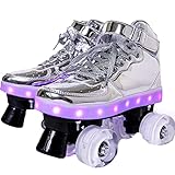 Rollschuhe Doppelreihe LED-Flash Leuchtende Gold Silber Rosa für Frauen und Männer Anfänger Geschenk,Silber,40