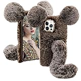 Cestor Plüsch Maus HandyHülle für Samsung Galaxy A42 5G,Frauen Mädchen Kawaii Niedlich Winter Warm Pelzig Weich Flauschige Faux Pelz Glitzer Silikon Hülle,B