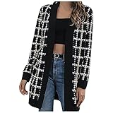Kobay Damen Langarm Herbst Winter Casual Mantel Oberteile Elegant Langarmshirt Frauen langärmlige Bedruckte Strickjacke(Schwarz, L)