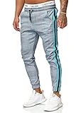 OneRedox Herren | Jogginghose | Trainingshose | Sport Fitness | Gym | Training | Slim Fit | Sweatpants Streifen | Jogging-Hose | Stripe Pants | Modell 1226 Grau Türkis L