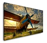 Paul Sinus Art altes Flugzeug 120x 60cm Panorama Leinwand Bild XXL Format Wandbilder Wohnzimmer Wohnung Deko Kunstdruck