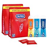 Durex Kondome Gefühlsecht Classic, 2 x 40 Stück + 3 x 50ml Gleitgel Wärmend, Prickelnd, Play F