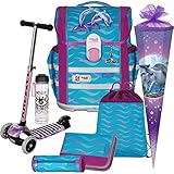 Finny - Delfin - McNeill Ergo MAC mit McAddy Schulranzen-Set 7tlg. mit SCHULTÜTE - TRINKFLASCHE und Balance-Scooter mit Leucht-Rädern GRATIS DAZU