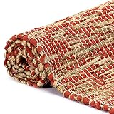 Susany Handwebteppich Juteteppich 80 x 160 cm (B x L) waschbar Matte Boden Carpet tür Matte Teppich, pflegeleicht & waschbar, Geflochtene Jute und Baumwolle,Rot und N