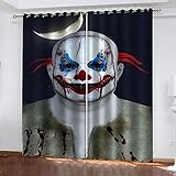 GCYKGL 3D Wärmeisolierter Vorhang Gruseliger Clown Blickdicht Ösen Verdunkelungsvorhang 3D Gardinen Kinderzimmer Schlafzimmer Thermovorhang Weihnachtsdeko Vorhänge Größe: 2 X B117 X H138