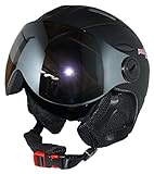 protectWEAR Skihelm MS95 schwarz matt mit Zwei Visieren klappbar - XL