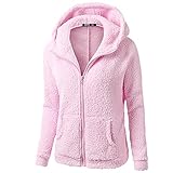 Teddyfleece Jacke Damen Mit Kapuze, Damen Lang Winter Herbst Grün Slim Fit Teddymantel Frauen Plüschjacke Oberbekleidung Offene Front Revers Winterjack Einfarbig Elegant Fleecejacke W