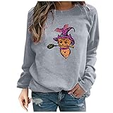 LAsimi Damen Halloween Sweatshirts Rundhals Vintage Oversized Pullover Langarmshirt Oberteile Cute Pumpkin Brief Bedruckt Muster Herbst Winter Casual Sport Streetwear Sweatshirt Top