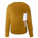 Damen-Pullover mit Rundhalsausschnitt, angebunden, reine Farbe, Tasche, lässiger Strickpullover 936 logo-print eyben schnelltrocknend coo fm trägershirt/cami strand cute pinch mehrere bubikrag