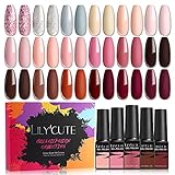 LILY'CUTE Gel Nagellack Set 21 Stück UV Nagellack Braun, 7ml Shellac Herbst Winter Gelnägel Farben Geschenkset mit Base und Top Coat, Matt Top Coat für Nagelstudio Design Starterset DIY Manikü