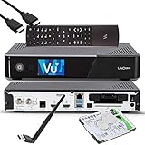 VU+ UNO 4K SE - UHD HDR 1x DVB-S2 FBC Sat Twin Tuner E2 Linux Receiver, YouTube, Satellit Festplattenreceiver, CI + Kartenleser, Media Player, USB 3.0, + EasyMouse HDMI-Kabel, 1TB HDD, 150 Mbit WiF