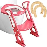 Toilettentrainer mit Treppe Extra 2x kostenlose Baumwollaufsätze | WC-Aufsatz für Kleinkinder Töpfchentrainer | Rutschfest Stabil Klappbar & Höhenverstellbar | Für 2-7-Jährige (Rot)