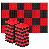 AGPtEK Schalldämmende Polsterung 24 Stück Schaumstoff-Dämmplatten 25 x 25 x 5 cm Akustikschaumstoff Rot und Schwarz Ideal für Tonstudio, Fernsehzimmer, Kinderzimmer, Bü