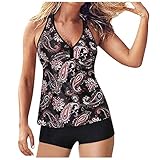 VESNIBA Damen Tankini Set Sport Yoga Fitnes Shorts Neckholder Bikini Sets 2 Stück Badeanzug mit Top mit Bauch Weg Effekt Push Up Badeanzug Neu mit H