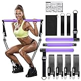 Qicool Pilates bar Set, Einstellbarer Pilates Bar mit 4 Resistances Bands（40 LBSx2、50LBSx2） Schaumstoffgriff und Türanker. tragbare fitnessgeräte für zuhause, für Yoga, Stretch, Formen. (violett)