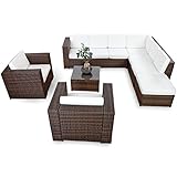 XINRO® XXXL 25tlg. Polyrattan Gartenmöbel Lounge Möbel günstig + 2X (1er) Lounge Sessel - Gartenmöbel Lounge Set Rattan Sitzgruppe Garnitur - In/Outdoor - mit Kissen - handgeflochten - b