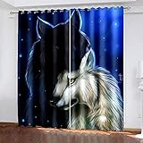 DRFQSK Blickdichte Vorhänge ​Wohnzimmer Blickdicht Gardinen Verdunkelungsvorhang Schlafzimmer Kinderzimmer Thermovorhang Digitaldruck 3D Schwarz-Weißer Tierwolf Ösenschal 2 Er Set 230 X 117 cm（H X B