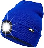 ATNKE LED Beleuchtete Mütze,Wiederaufladbare USB Laufmütze mit Extrem Heller 4 LED Lampe Winter Warme Stirnlampe Geschenke für Herren und Damen/B