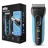 Braun Series 3 ProSkin Rasierer Herren, Elektrorasierer mit Präzisionstrimmer, wiederaufladbarer und kabelloser elektrischer Rasierer, 45 Min Laufzeit, Wet&Dry, 3040s, schwarz/b