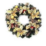 YZHY Weihnachtskranz,Bowknot Türkranz Weihnachtsdeko Kranz Weihnachtsgirlande mit Kugeln Handarbeit Weihnachten Garland Deko-Kranz,als Deko für Weihnachten Advent,Türkranz Party,Garten,Wanddek