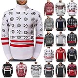 Vintage Weihnachtspulli Herren Norweger Weihnachtsmotiven Druck Pullover Strickpullover Gerippter Feinstrick Christmas Jacquard Sweater Warme Slim Fit Pulli Blusen Weihnachts Festival Kostü