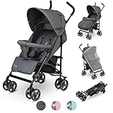 LIONELO Elia Buggy klein zusammenklappbar Kinderwagen bis 15 kg, Rücken und Fußstützenverstellung Hinterradbremse, Moskitonetz Beinwärmer, Regenschutz, Einkaufskorb (GRAPHITE)