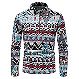 Vintage Drucken Herren Strickjacke mit Stehkragen Reißverschluss Strickpullover Winterjacke Warme Jumper Cardigan Mantel Männer Ethnic Muster Grobstrick Outwear Weihnachten Winter Slim Fit Sw