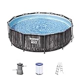 Bestway Steel Pro MAX Frame Pool,366 x 100 cm, Komplett-Set mit Filterpumpe, rund, Holz-Optik