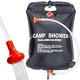 Qdreclod Campingdusche Solardusche Tasche, 20L Tragbare Solar Gartendusche Outdoor Warmwasser Dusche Reisedusche mit Duschkopf, Schlauch, Griffstange und Seil zum Aufhängen (20L-Schwarz)