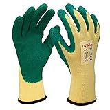 3 Paar Gartenhandschuhe für Damen und Herren - EN 388 - Gelb/Grün - Rosenhandschuhe - Handschuhe Garten - Latex Überzug - Polyester - Jungfleisch - Größe 8