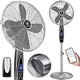 KESSER® Standventilator Metall mit Fernbedienung APP Funktion WiFi, Timer Standlüfter - Oszillationsfunktion 80 Grad, 55W – 3 Geschwindigkeitsstufen, höhenverstellbarer Ventilator Standfuß Silb