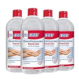 SOS Desinfizierendes Hand-Gel, Desinfektion aus 70% Ethanol, Desinfektionsmittel für die Hände beseitigt zuverlässig Bakterien, Viren und Pilze, parfümfreie Handdesinfektion für unterwegs, 4 x 500