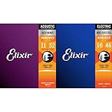 Elixir® Saiten 80/20 Bronze Akustik-Gitarrensaiten mit NANOWEB® Beschichtung, Custom Light (.011-.052) & Saiten E-Gitarrensaiten mit NANOWEB®Beschichtung, Light (.010-.046)