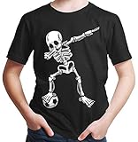 HARIZ Jungen T-Shirt Dab Skelett mit Fussball Dab Teenager Dance Weihnachten Plus Geschenkkarten Schwarz 140/9-11 J