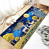 Home Kurzflor Wohnzimmer Teppich Blauer Sternenhimmel Goldbaum des Lebenstiers Design Shaggy Teppich Teppiche Modern für Schlafzimmer Bettvorleger, Outdoor Carpet 60x90 cm Kurzflor Tepp