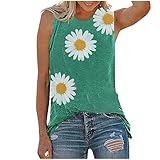 Damen-T-Shirt, Sommer, Grafik-T-Shirt, Tank-Top, ärmellos, Rundhalsausschnitt, Gänseblümchen-Druck, Teenager, Mädchen, Weste, Tank-Top, T-Shirt, Bluse, Pullover, grün, XXL