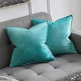 MIULEE 2er Set Samt Kissenbezug Flansch Kissenhülle Dekorative Sofakissen Dekokissen Umwickelte Kante Kissenbezüge Zierkissenbezug für Sofa Wohnzimmer Schlafzimmer 45x45 cm Knickentengrü